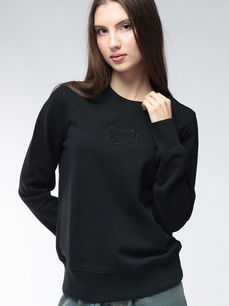 VERSACE JEANS COUTURE (ヴェルサーチェ ジーンズ クチュール) 刺繍レースロゴ クルーネック  トレーナー VCL79HAIC04 レディース