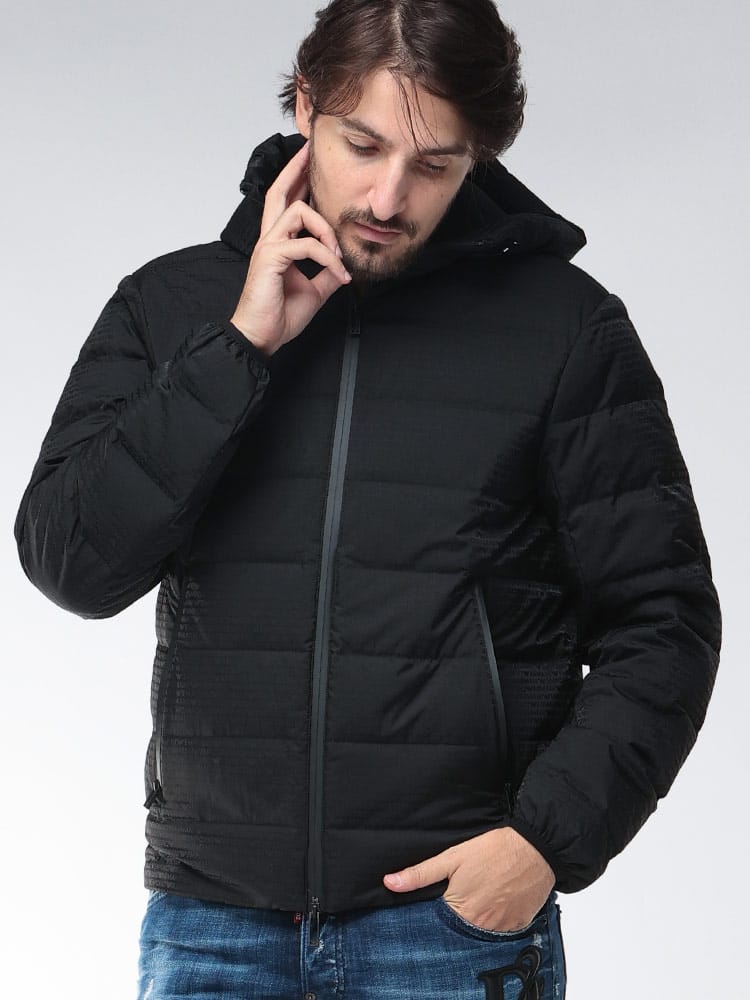 EMPORIO ARMANI (エンポリオアルマーニ) フード付き ジャガードロゴ フルジップ ダウンブルゾン EAEM3043AF15384 メンズ