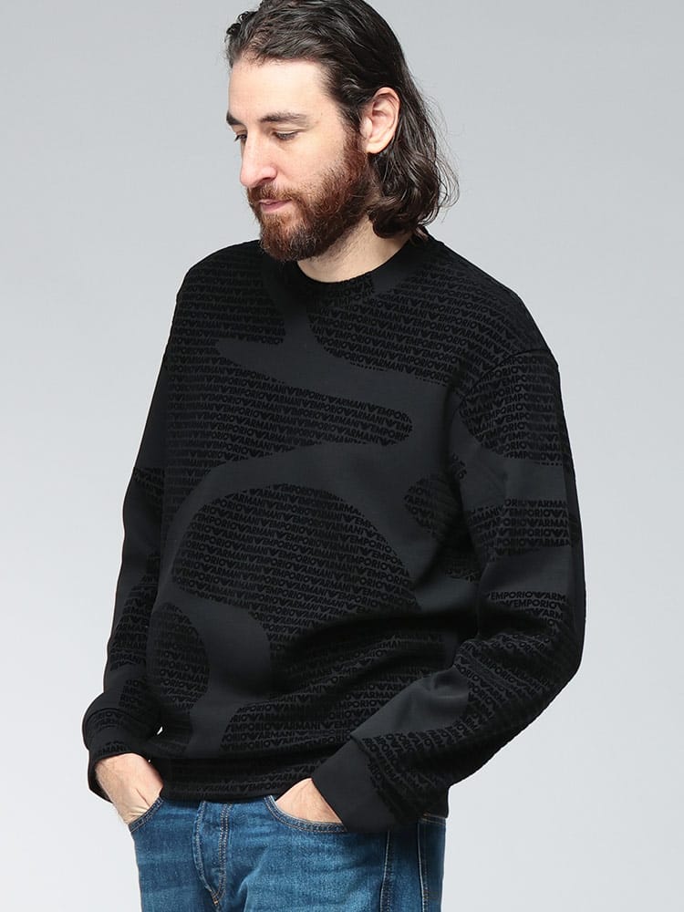 EMPORIO ARMANI (エンポリオアルマーニ) フロッキーロゴ クルーネック トレーナー EAEM2900AF10013 メンズ