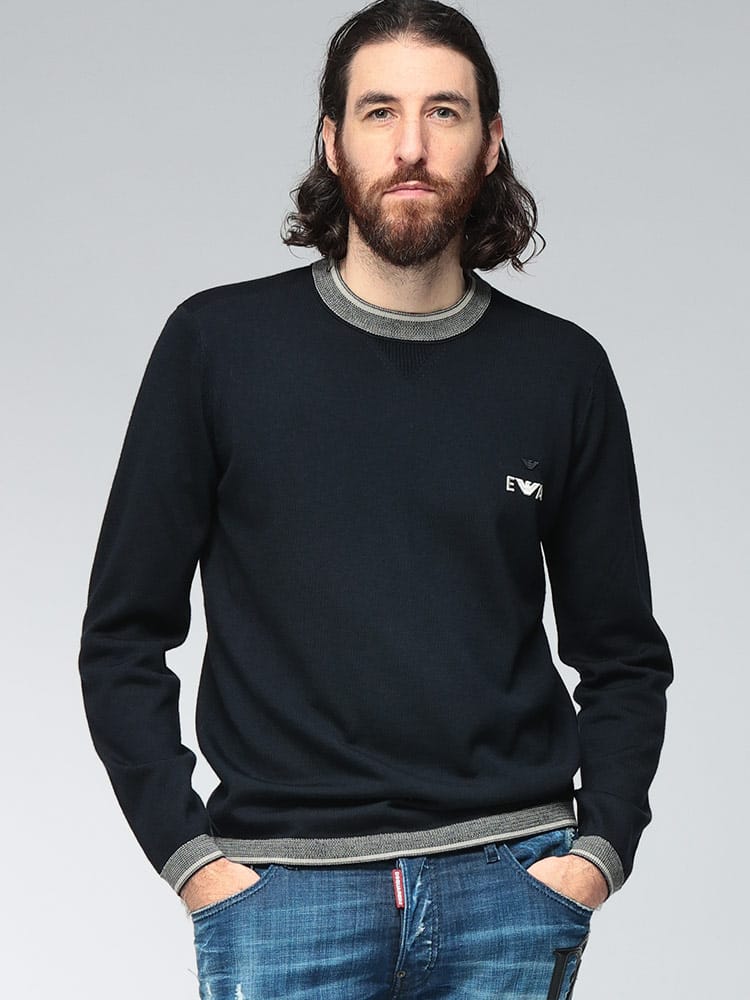 EMPORIO ARMANI (エンポリオアルマーニ) 胸ロゴ リンガーネック ニット EAEM3387AF14967 メンズ