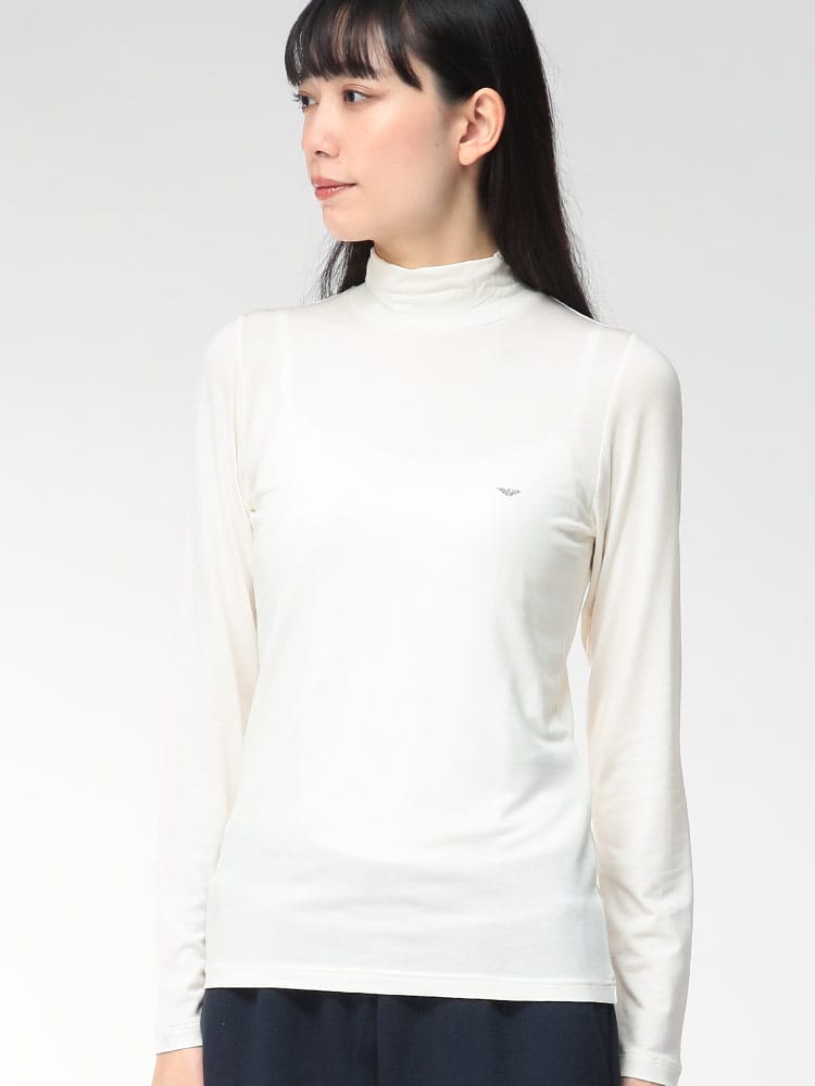 EMPORIO ARMANI (エンポリオアルマーニ) ワンポイント モックネック 長袖 Tシャツ EAULEW002039 レディース