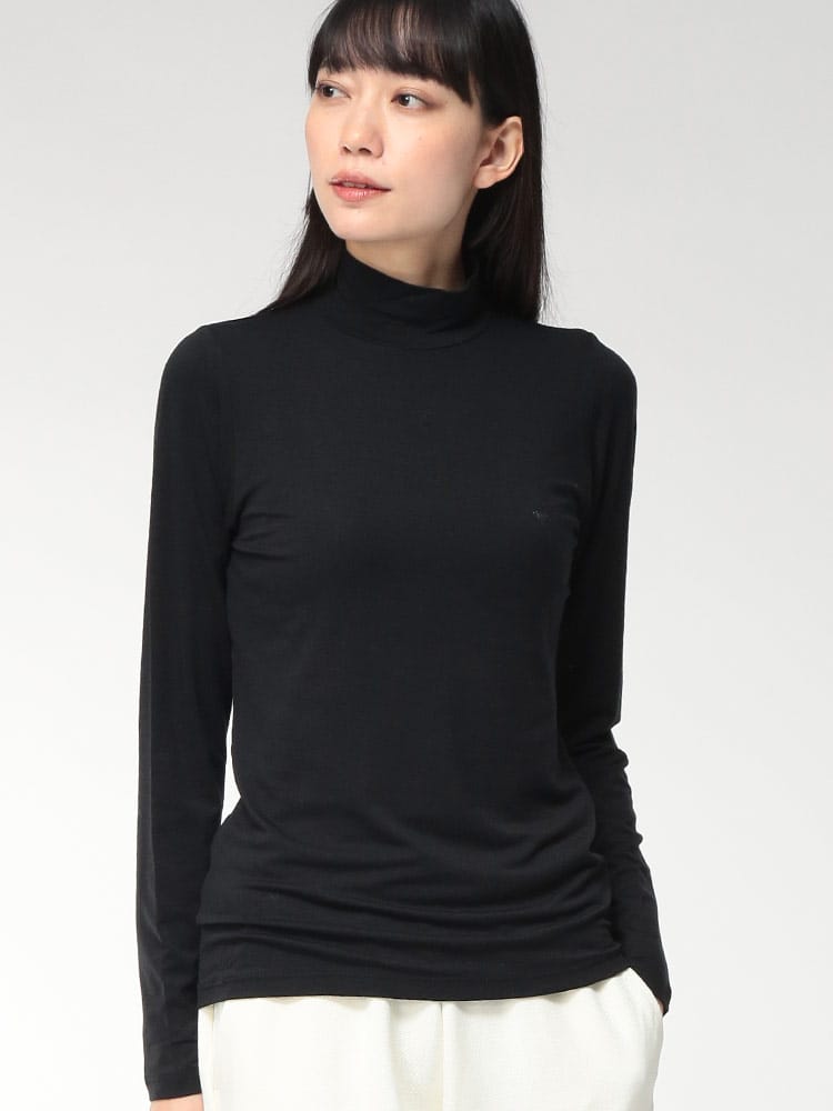 EMPORIO ARMANI (エンポリオアルマーニ) ワンポイント モックネック 長袖 Tシャツ EAULEW002039 レディース