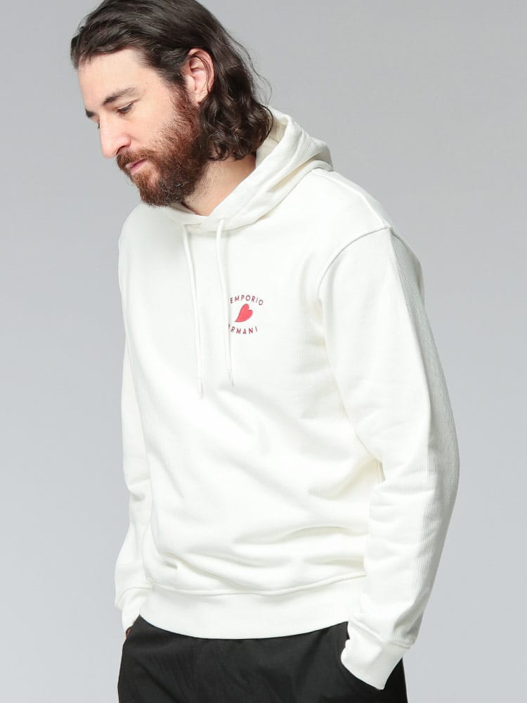 EMPORIO ARMANI (エンポリオアルマーニ) ハート刺繍 プルオーバー パーカー スウェット フーディ AMORE EAEM3067AF12942 メンズ