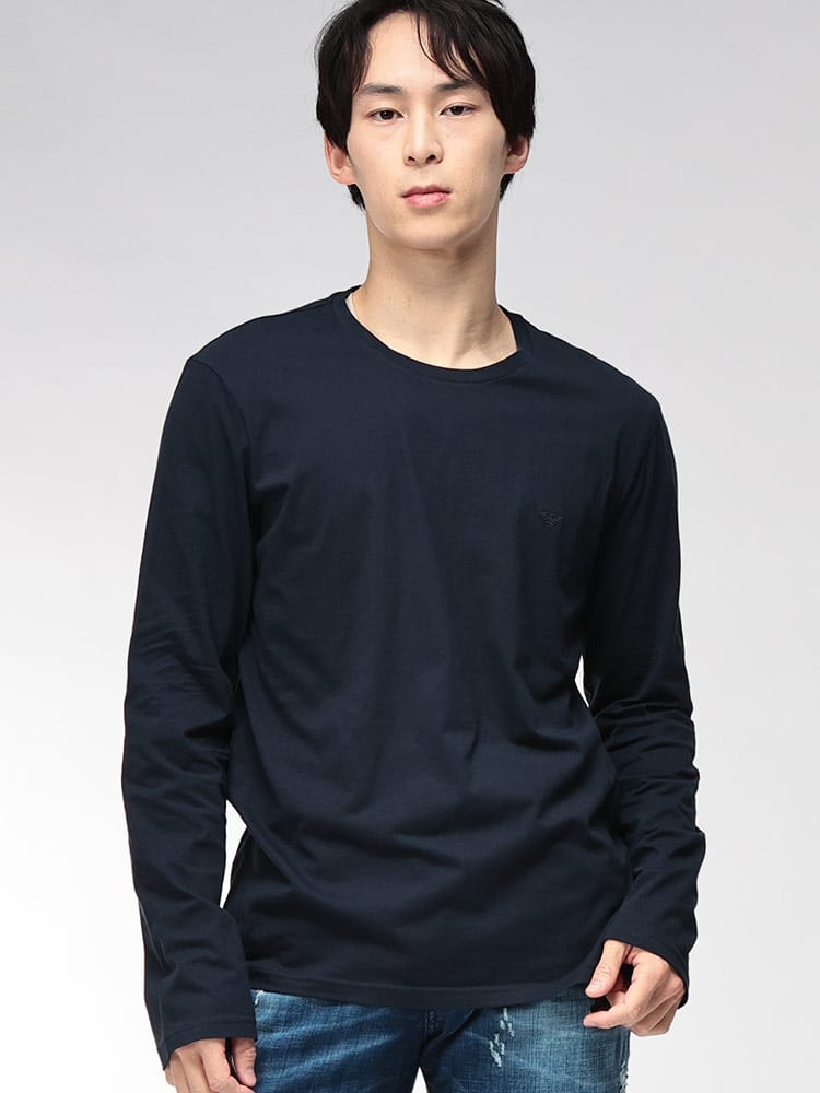 EMPORIO ARMANI (エンポリオアルマーニ) 無地 インナー イーグルロゴ クルーネック 長袖 アンダーTシャツ EAUEM382AF14210 メンズ