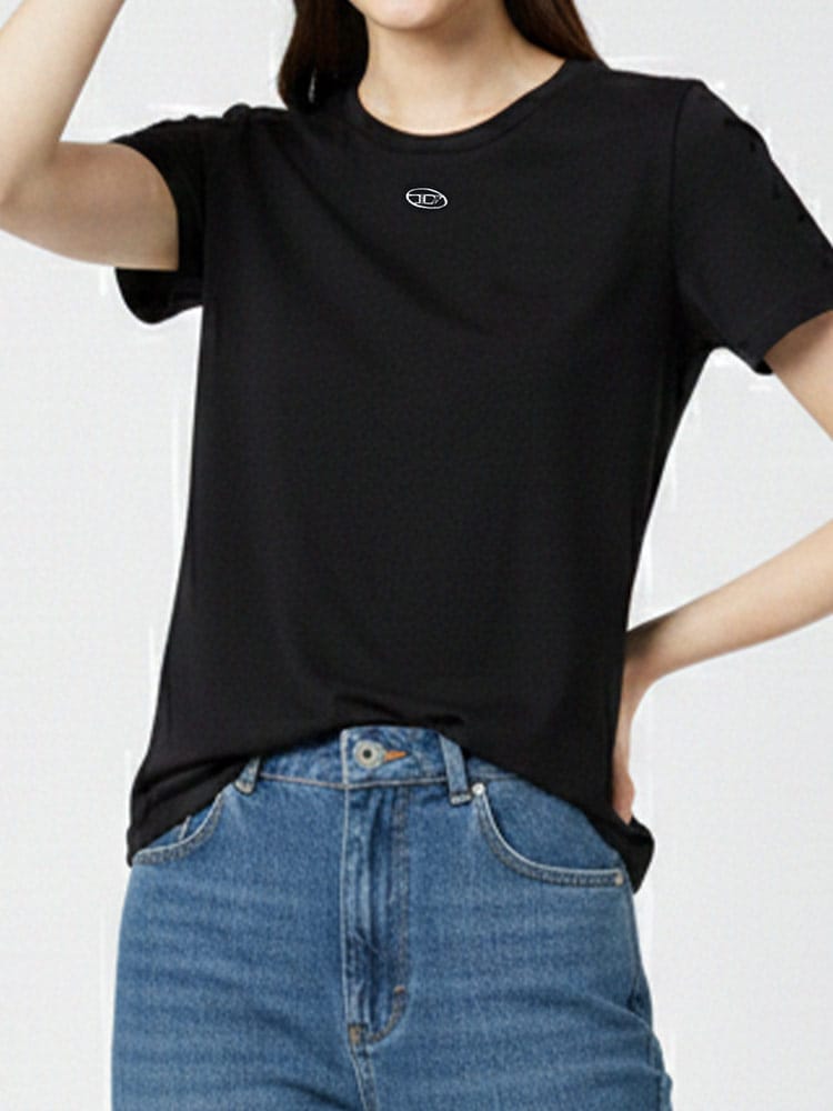 DIESEL (ディーゼル) ロゴ オーバルD クルーネック コットン 半袖 Tシャツ t-normy-od-s1 DSLA203990JMBB レディース