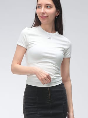 DIESEL (ディーゼル) ロゴ オーバルD クルーネック スリムフィット コットン 半袖 Tシャツ t-uncutieslong-od DSLA199170AHQH レディース