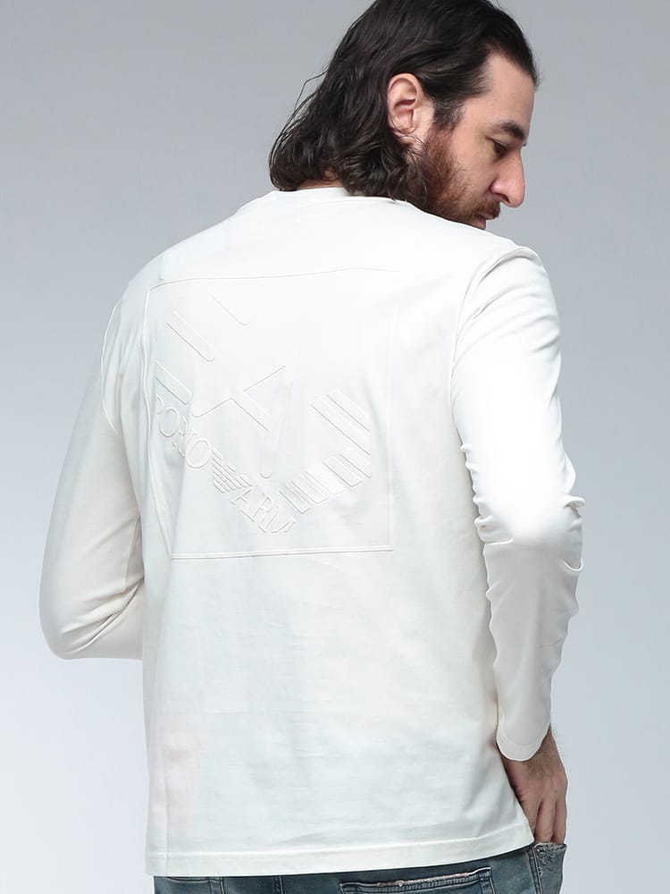 EMPORIO ARMANI (エンポリオアルマーニ) ロゴ バックスクエアロゴ プリント クルーネック コットン 長袖 Tシャツ EA7M1488AF17789 メンズ