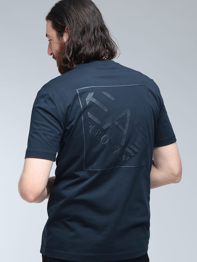 EMPORIO ARMANI (エンポリオアルマーニ) ロゴ バックスクエアロゴ プリント クルーネック コットン 半袖 Tシャツ EA7M1487AF17789 メンズ