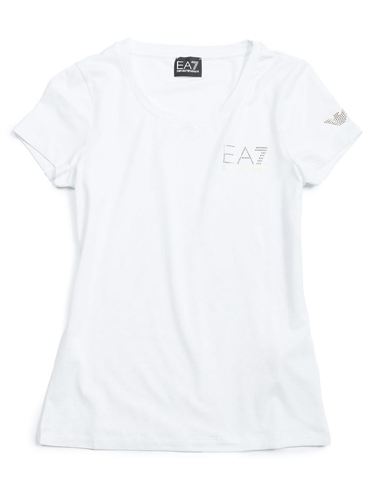 EMPORIO ARMANI (エンポリオアルマーニ) ロゴ ゴールド クルーネック ストレッチ コットン 半袖 Tシャツ EA7L8NTT65TJDQZ レディース