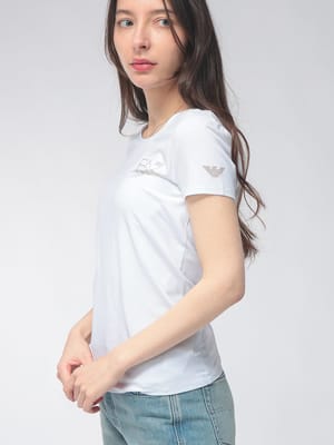 【2BUY10%OFF】EMPORIO ARMANI (エンポリオアルマーニ) ロゴ ゴールド クルーネック ストレッチ コットン 半袖 Tシャツ EA7L8NTT65TJDQZ レディース