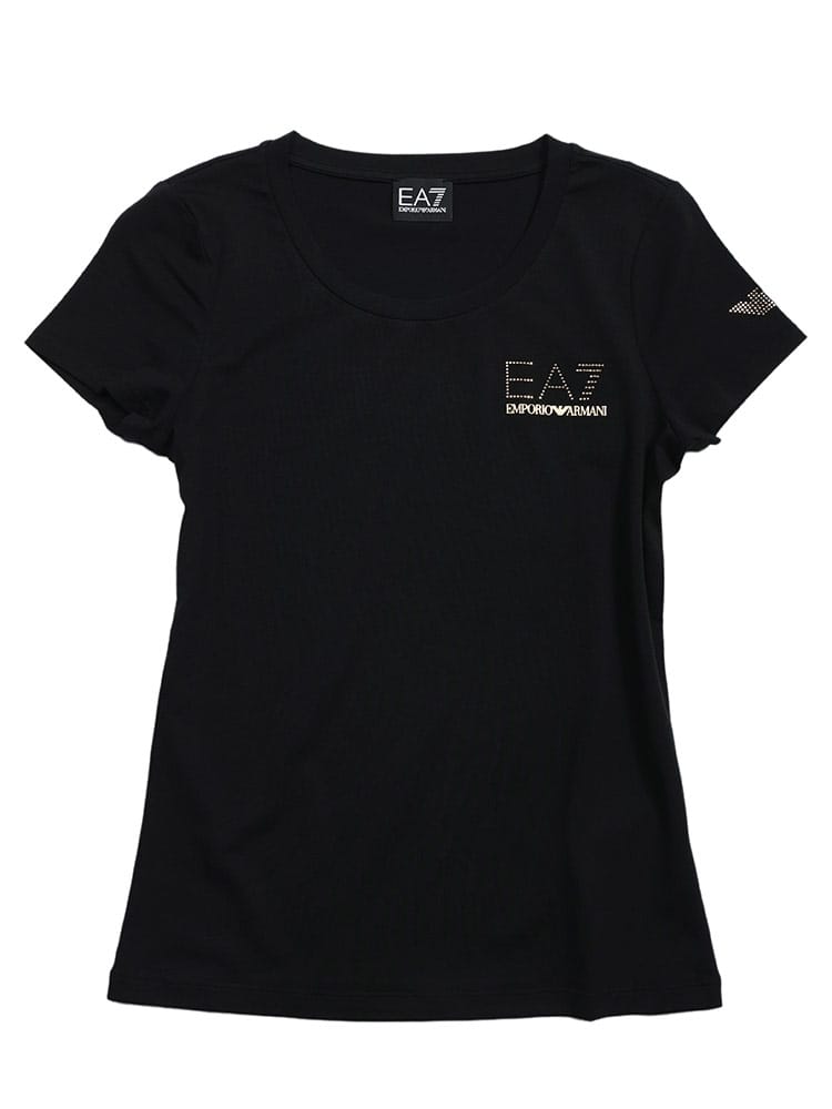 EMPORIO ARMANI (エンポリオアルマーニ) ロゴ ゴールド クルーネック ストレッチ コットン 半袖 Tシャツ EA7L8NTT65TJDQZ レディース