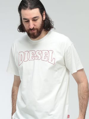 DIESEL (ディーゼル) ロゴ ステッチ クルーネック 半袖 コットン Tシャツ DSA209770PLAT メンズ