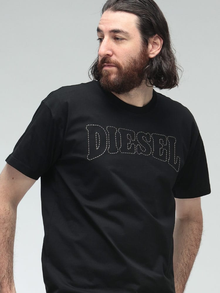 DIESEL (ディーゼル) ロゴ ステッチ クルーネック 半袖 コットン Tシャツ DSA209770PLAT メンズ