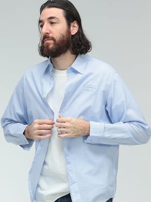 DIESEL (ディーゼル) メンズ シャツ 長袖 シアサッカー ロゴ ストライプ DSA204750BKBZ