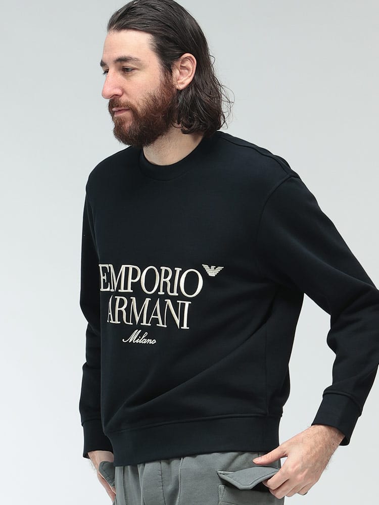 EMPORIO ARMANI (エンポリオアルマーニ) ロゴ刺繍 クルーネック スウェット トレーナー EAM5198AF13713 メンズ