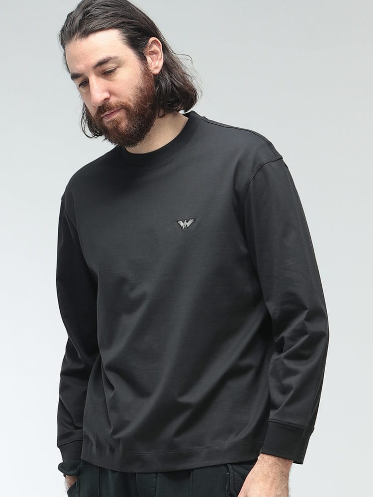 EMPORIO ARMANI (エンポリオアルマーニ) ロゴ ワンポイント クルーネック 長袖 コットン Tシャツ EAM5362AF13669 メンズ