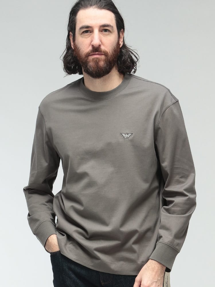 EMPORIO ARMANI (エンポリオアルマーニ) ロゴ ワンポイント クルーネック 長袖 コットン Tシャツ EAM5362AF13669 メンズ