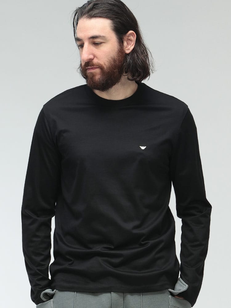 EMPORIO ARMANI (エンポリオアルマーニ) ロゴ 刺繍 クルーネック 長袖 Tシャツ EAM4591AF13747 メンズ