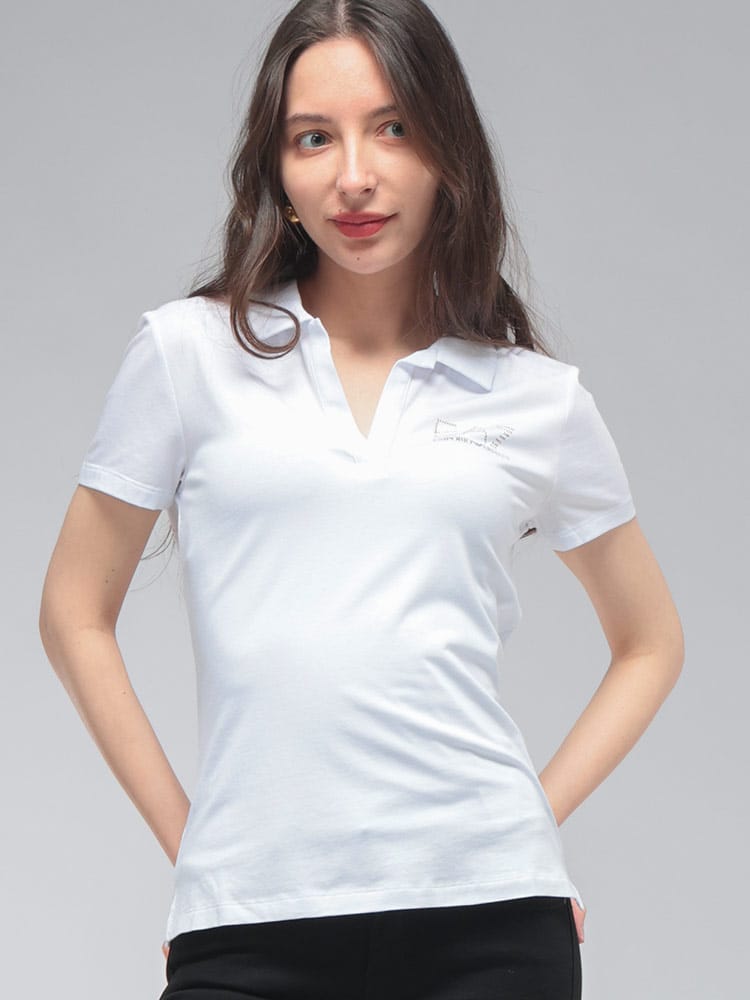 EMPORIO ARMANI (エンポリオアルマーニ) レディース ポロシャツ 半袖 胸ロゴ スキッパーシャツ EA7LW266AF12500