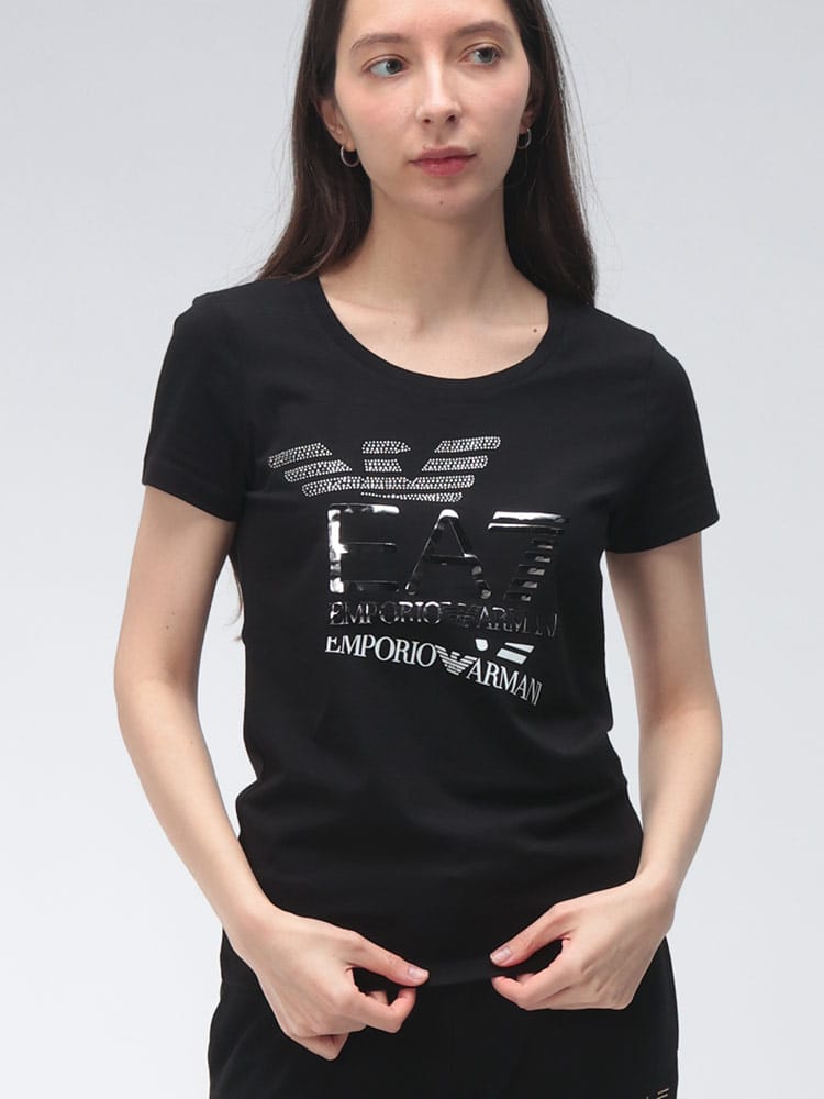 EMPORIO ARMANI (エンポリオアルマーニ) レディース Tシャツ 半袖 イーグルロゴ クルーネック カットソー EA7LW977AF10373