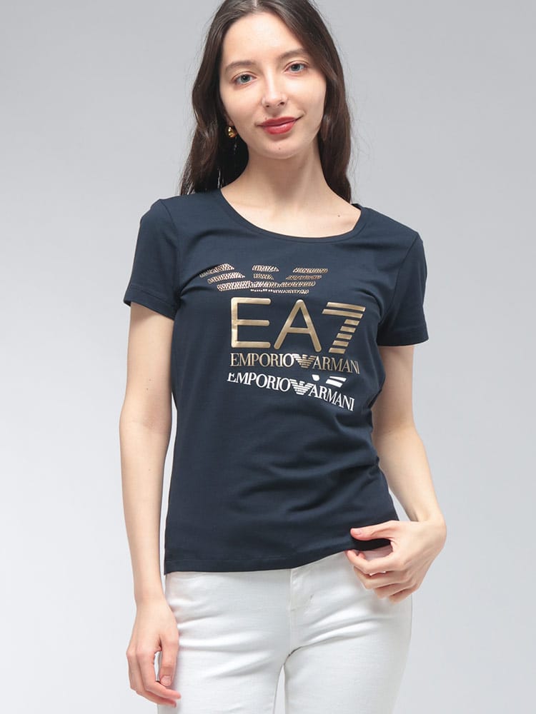 EMPORIO ARMANI (エンポリオアルマーニ) レディース Tシャツ 半袖 イーグルロゴ クルーネック カットソー EA7LW977AF10373