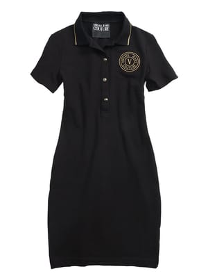 VERSACE JEANS COUTURE (ヴェルサーチェ ジーンズ クチュール) レディース ポロワンピース 半袖 レターVエンブレム 刺繍 ライン ワンピース VCL80HAOT03