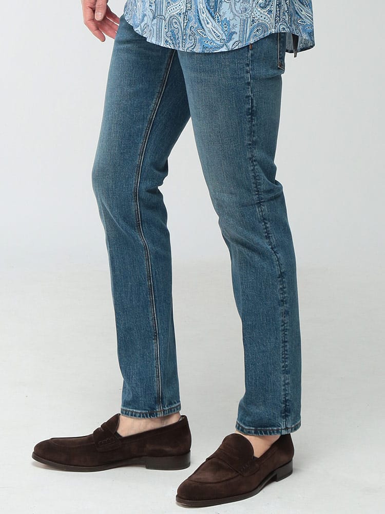 EMPORIO ARMANI (エンポリオアルマーニ) メンズ ジーンズ ロゴ ウォッシュ ジップフライ デニム パンツ SLIMFIT EAEM121AF22245