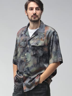 DIESEL (ディーゼル) メンズ シャツ 半袖 カモフラージュ ポケット 開襟シャツ DSA218800DMBN