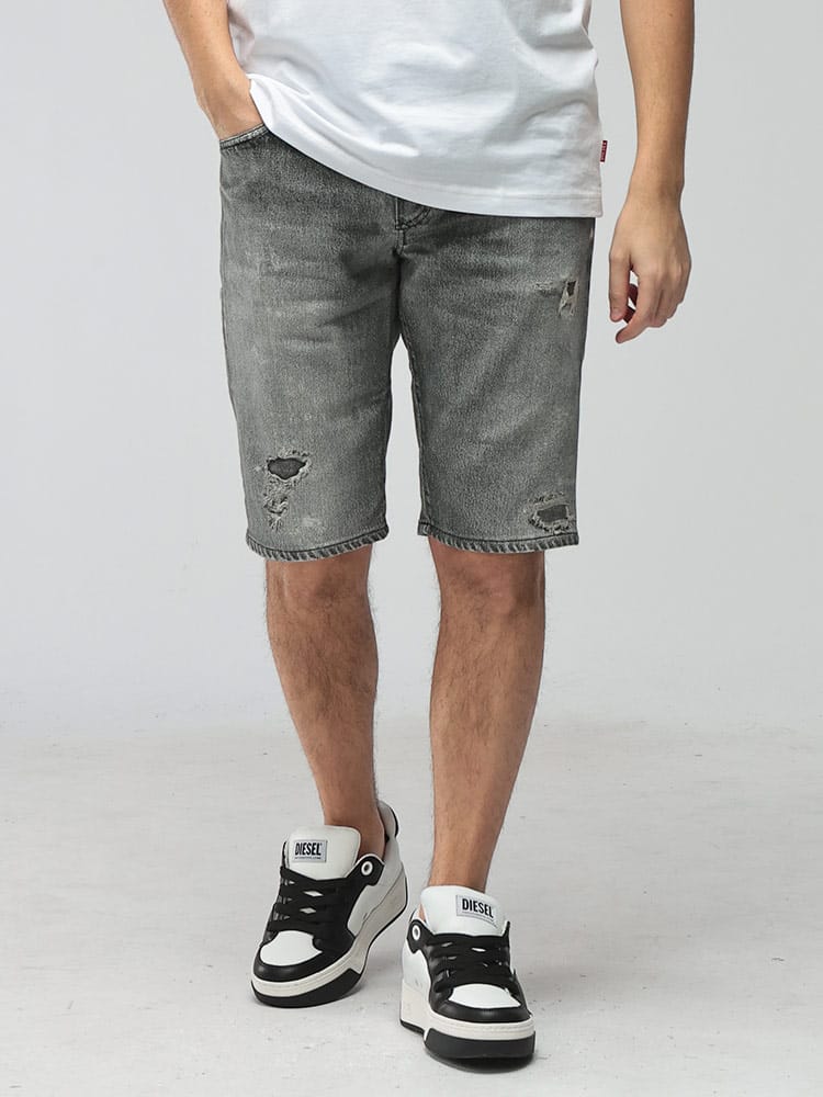 DIESEL (ディーゼル) メンズ ショートパンツ ロゴ D-KROOLEY ダメージ プリント ジップフライ JOGG デニム ショーツ DSA12717068US