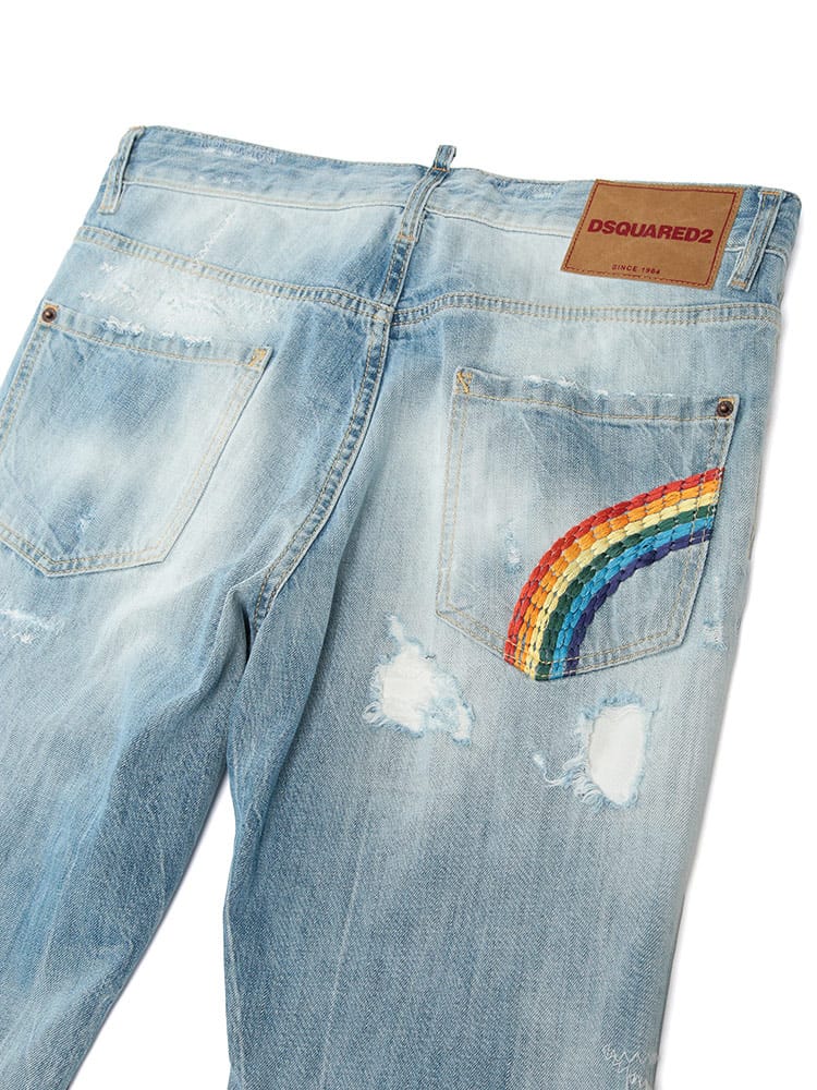 DSQUARED2 (ディースクエアード) メンズ ジーンズ ロゴ レインボー刺繍 