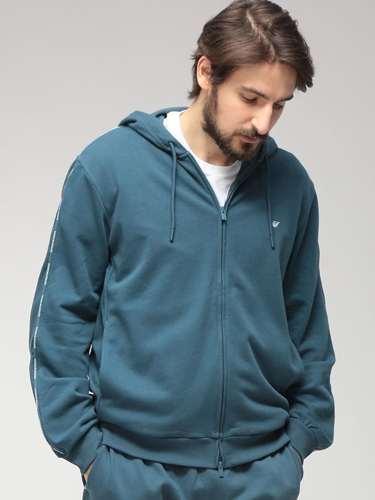 EMPORIO ARMANI (エンポリオアルマーニ) メンズ パーカー 長袖 ロゴテープ フルジップ EAUEM653AF18887