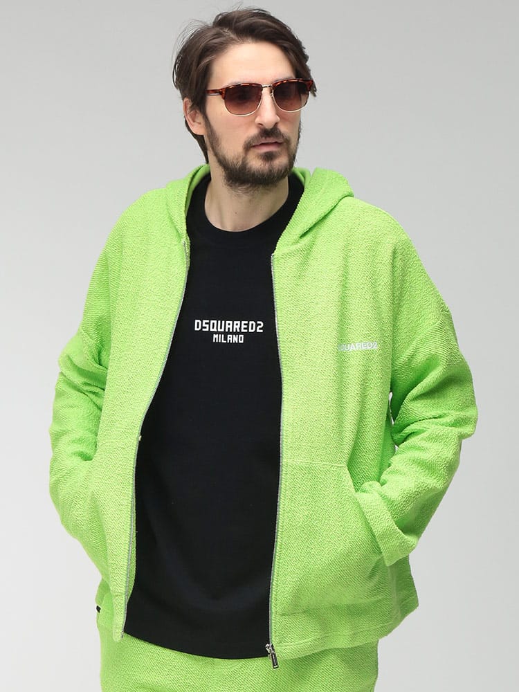 DSQUARED2 (ディースクエアード) メンズ パーカー 長袖 胸ロゴ フルジップ スポンジ D2D7MK06580