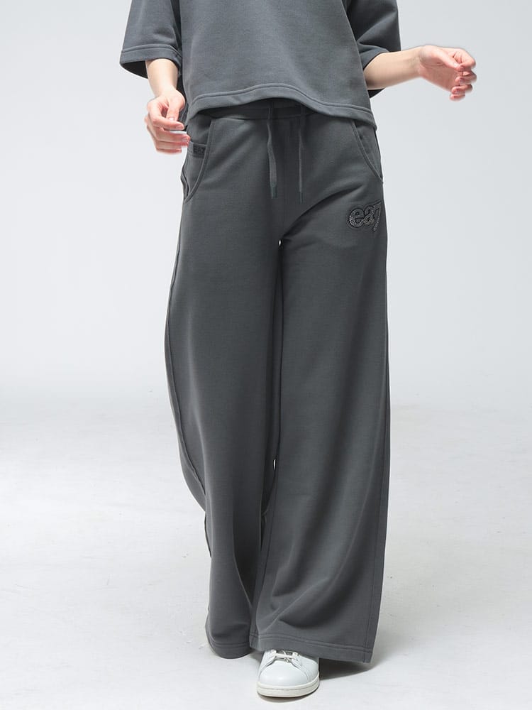 EMPORIO ARMANI (エンポリオアルマーニ) レディース スウェットパンツ ロゴ ラインストーン スウェット ワイドパンツ EA7LW972AF20758