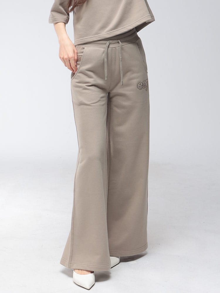 EMPORIO ARMANI (エンポリオアルマーニ) レディース スウェットパンツ ロゴ ラインストーン スウェット ワイドパンツ EA7LW972AF20758