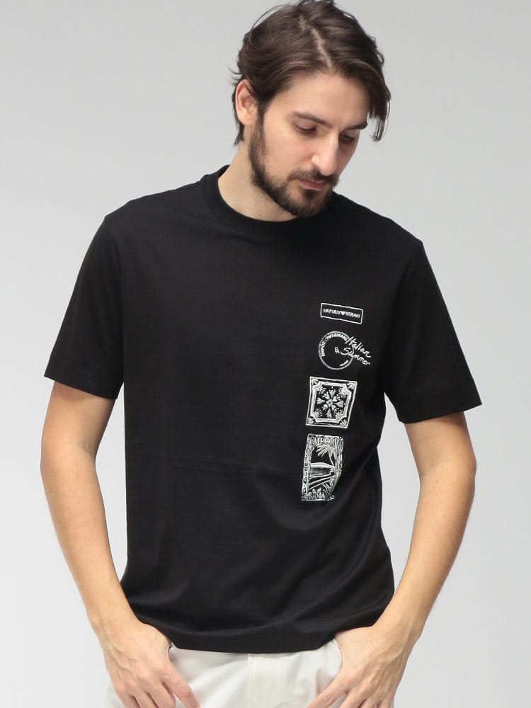 EMPORIO ARMANI (エンポリオアルマーニ) メンズ Tシャツ 半袖 プリント＆刺繍 クルーネック カットソー EAEM4994AF24470