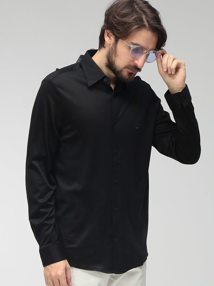 EMPORIO ARMANI (エンポリオアルマーニ) メンズ シャツ 長袖 ワンポイント ジャージー レギュラーカラー EAEM4604AF10017