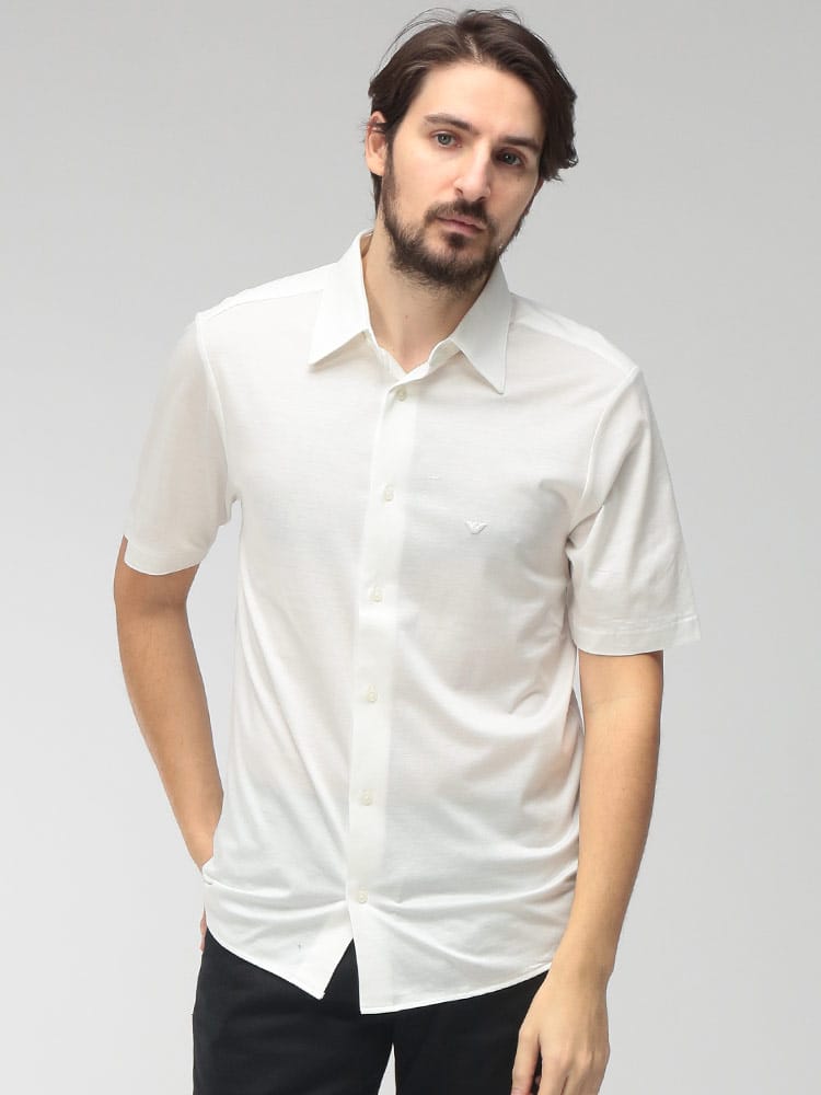 EMPORIO ARMANI (エンポリオアルマーニ) メンズ シャツ 半袖 ワンポイント ジャージー レギュラーカラー EAEM4603AF10017