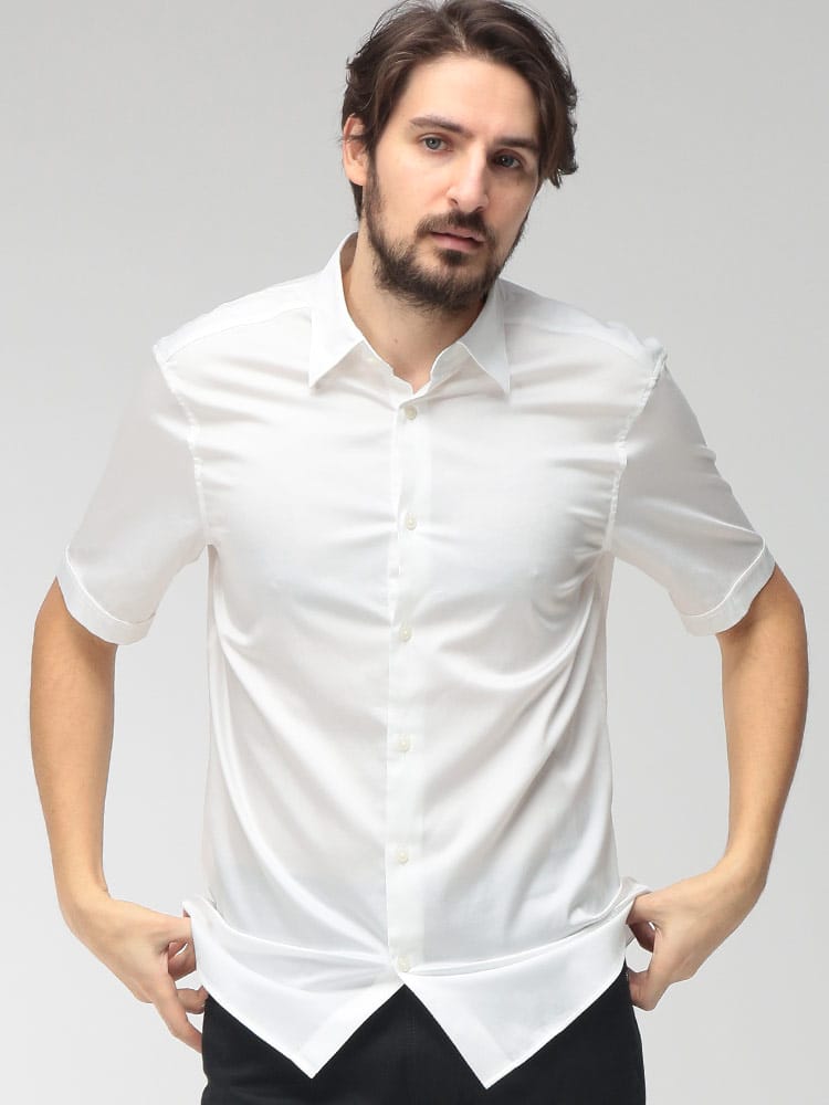 EMPORIO ARMANI (エンポリオアルマーニ) メンズ シャツ 半袖 ストレッチコットン ワンポイント EAEM5124AF23800