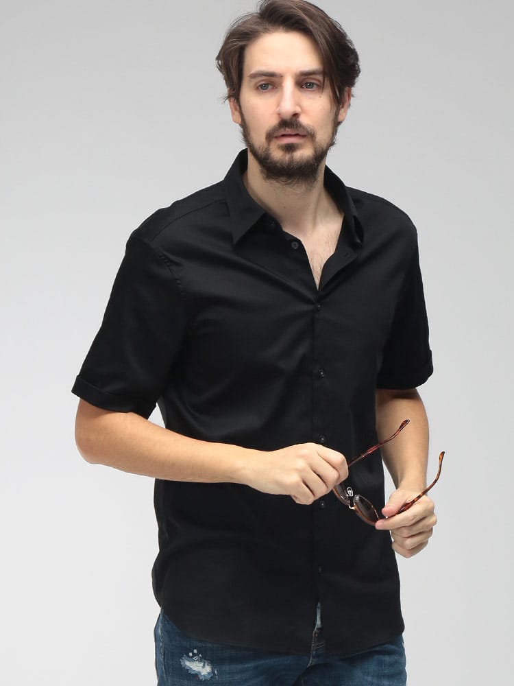 EMPORIO ARMANI (エンポリオアルマーニ) メンズ シャツ 半袖 ストレッチコットン ワンポイント EAEM5124AF23800