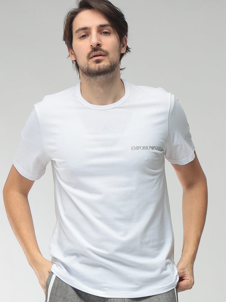 EMPORIO ARMANI (エンポリオアルマーニ) メンズ Tシャツ 半袖 エンブロイダリーロゴ クルーネック アンダーシャツ EAUEM391AF20669