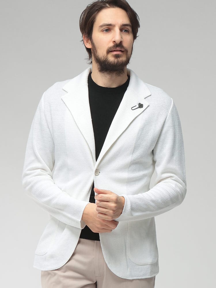 LARDINI (ラルディーニ) メンズ ニットジャケット コットンリネン シングル 2ツ釦 テーラード LDLJM70PA66006