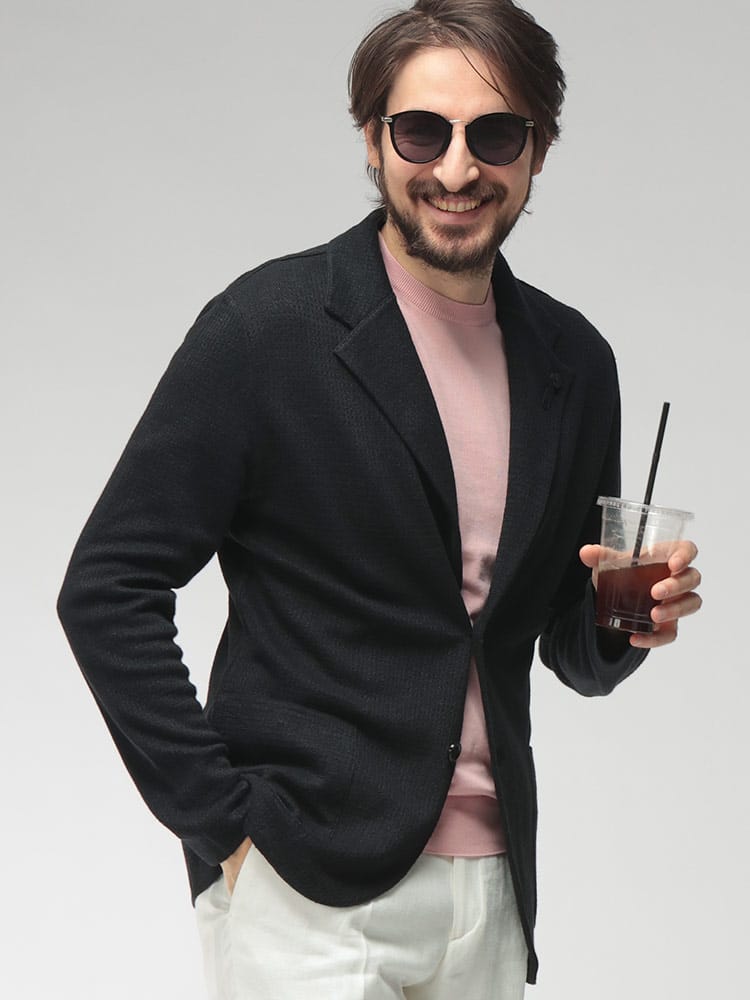 LARDINI (ラルディーニ) メンズ ニットジャケット コットンリネン シングル 2ツ釦 テーラード LDLJM70PA66006