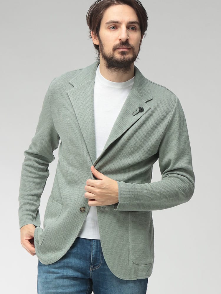 LARDINI (ラルディーニ) メンズ ニットジャケット コットンリネン シングル 2ツ釦 テーラード LDLJM70PA66006