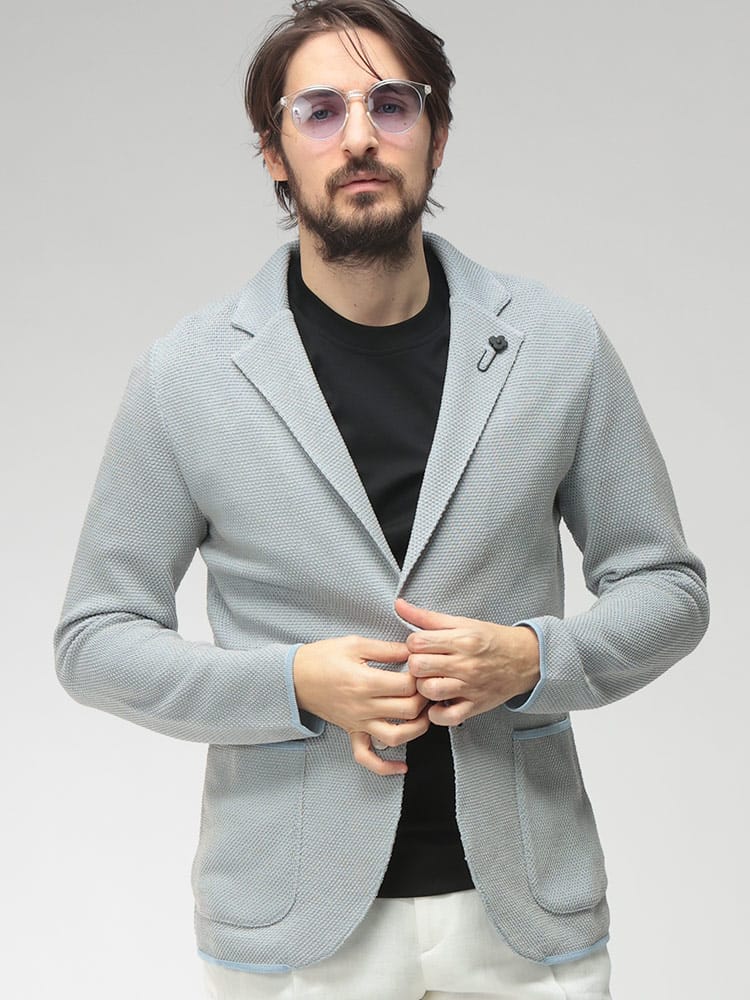 LARDINI (ラルディーニ) メンズ ニットジャケット マーセライズコットン シングル 2ツ釦 テーラード LDLJM70CN64011