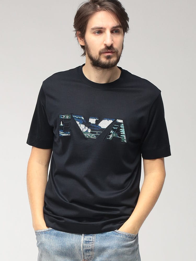 EMPORIO ARMANI (エンポリオアルマーニ) メンズ Tシャツ 半袖 刺繍ロゴ クルーネック カットソー EAEM5278AF13747