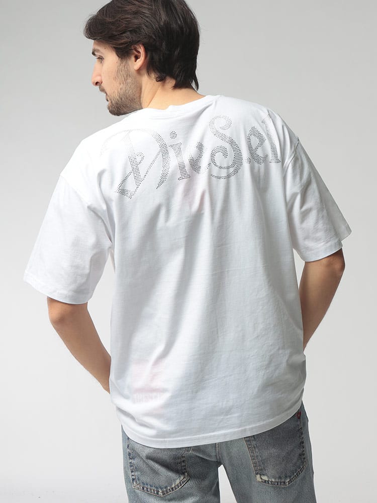 DIESEL (ディーゼル) メンズ Tシャツ 半袖 ラインストーンロゴ クルーネック カットソー DSA225090QIAM