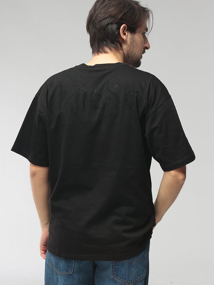 DIESEL (ディーゼル) メンズ Tシャツ 半袖 ラインストーンロゴ クルーネック カットソー DSA225090QIAM
