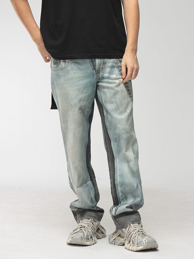 VERSACE JEANS COUTURE (ヴェルサーチェ ジーンズ クチュール) メンズ ジーンズ トロンプルイユ ジップフライ デニム パンツ VC80GAB5RP