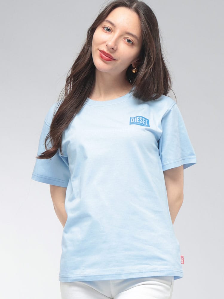 DIESEL (ディーゼル) レディース Tシャツ 半袖 T-NORMY-S6 チェストボックスロゴ レギュラーフィット クルーネック カットソー DSLA212160QIAM