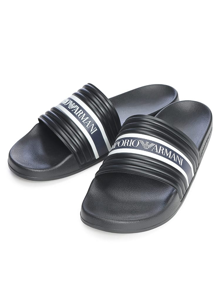 EMPORIO ARMANI (エンポリオアルマーニ) メンズ サンダル エンブロイダリーロゴ スライドサンダル EASEX69AF16403